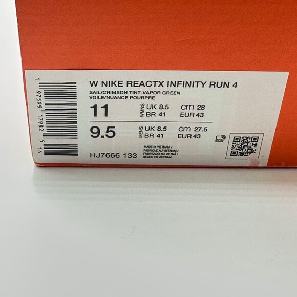 Women's Nike Reactx Infinity Run 4 Sail-Crimson-Vapor Green HJ7666-133 Size 11 - Picture 11 of 11